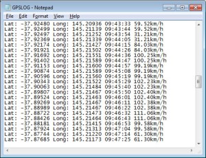 Arduino GPS logging example data